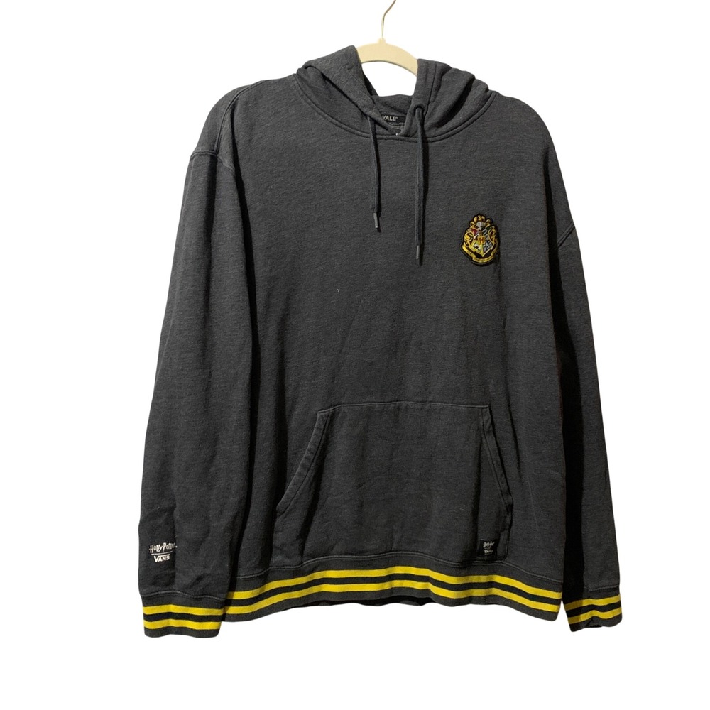 Harry Potter x Vans Hogwarts Crest Hoodie Mens XL Charcoal Striped Sweatshirt